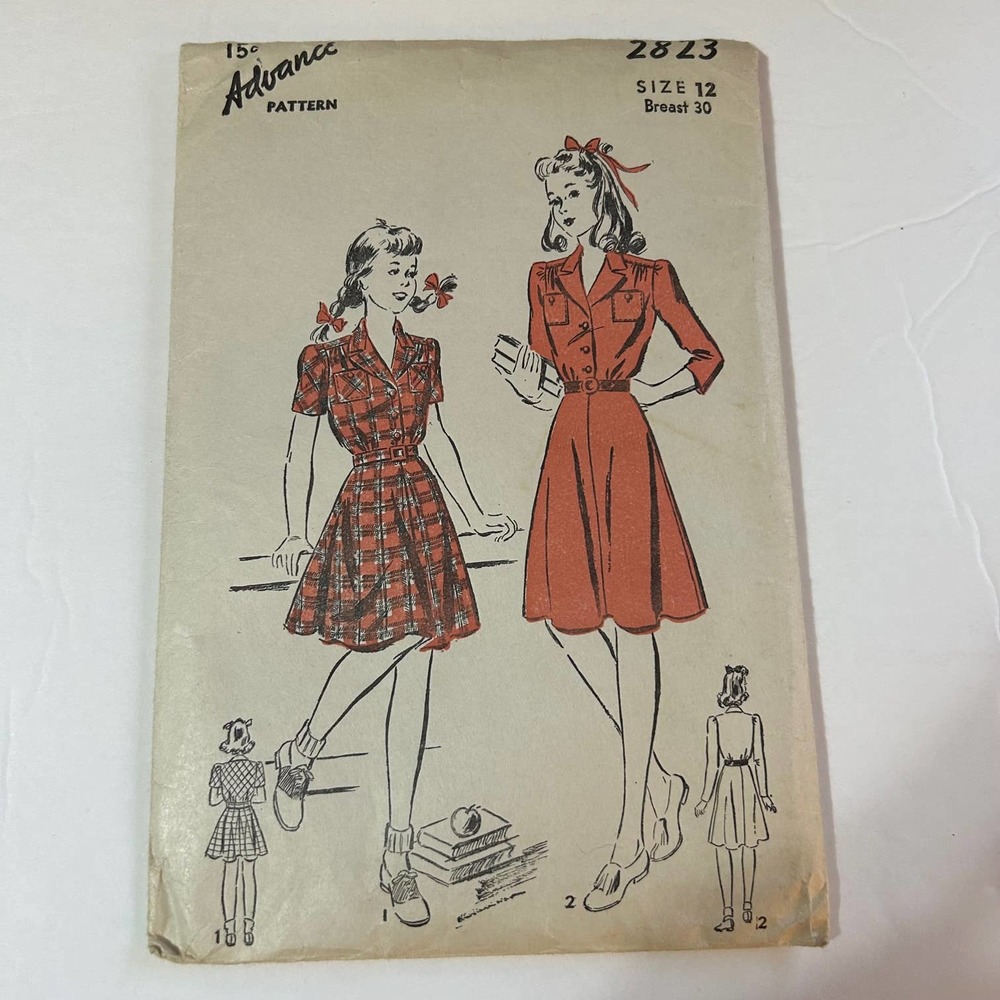 Advance Vintage Pattern #2823 Girls Dress Size 12 Bust‎ 30